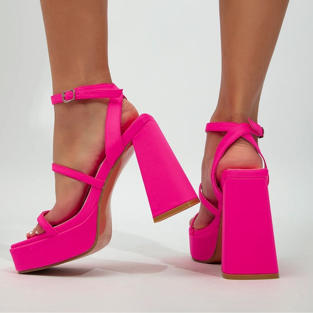 Zara Hot Pink Platform Block Heel Sandals